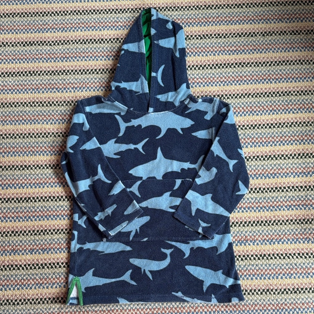 Mini Boden Navy Shark Pattern Hoodie